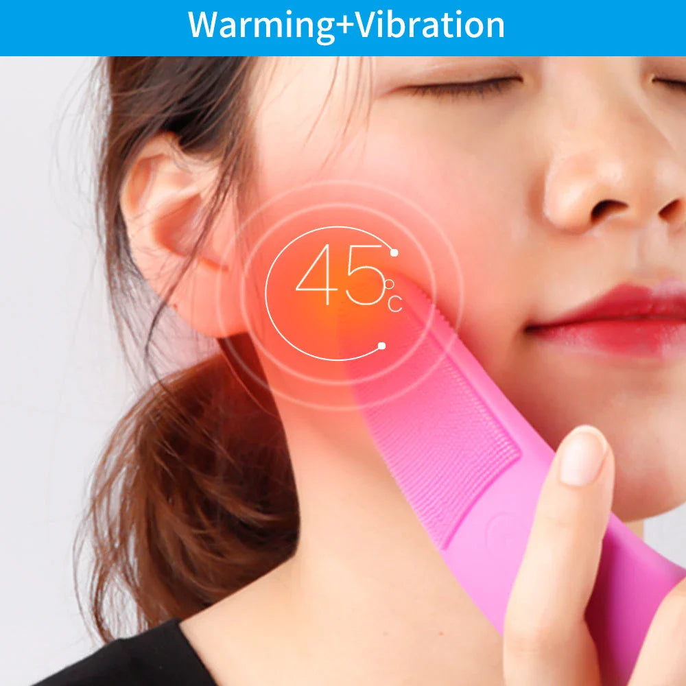 Electric Silicone Face Washer with adjustable vibration and red, blue, green lights for skin therapy