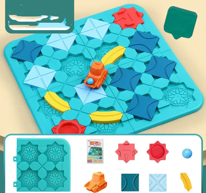 Green plastic road building maze board game for children aged 4-6, 38x38 cm, with puzzle pieces