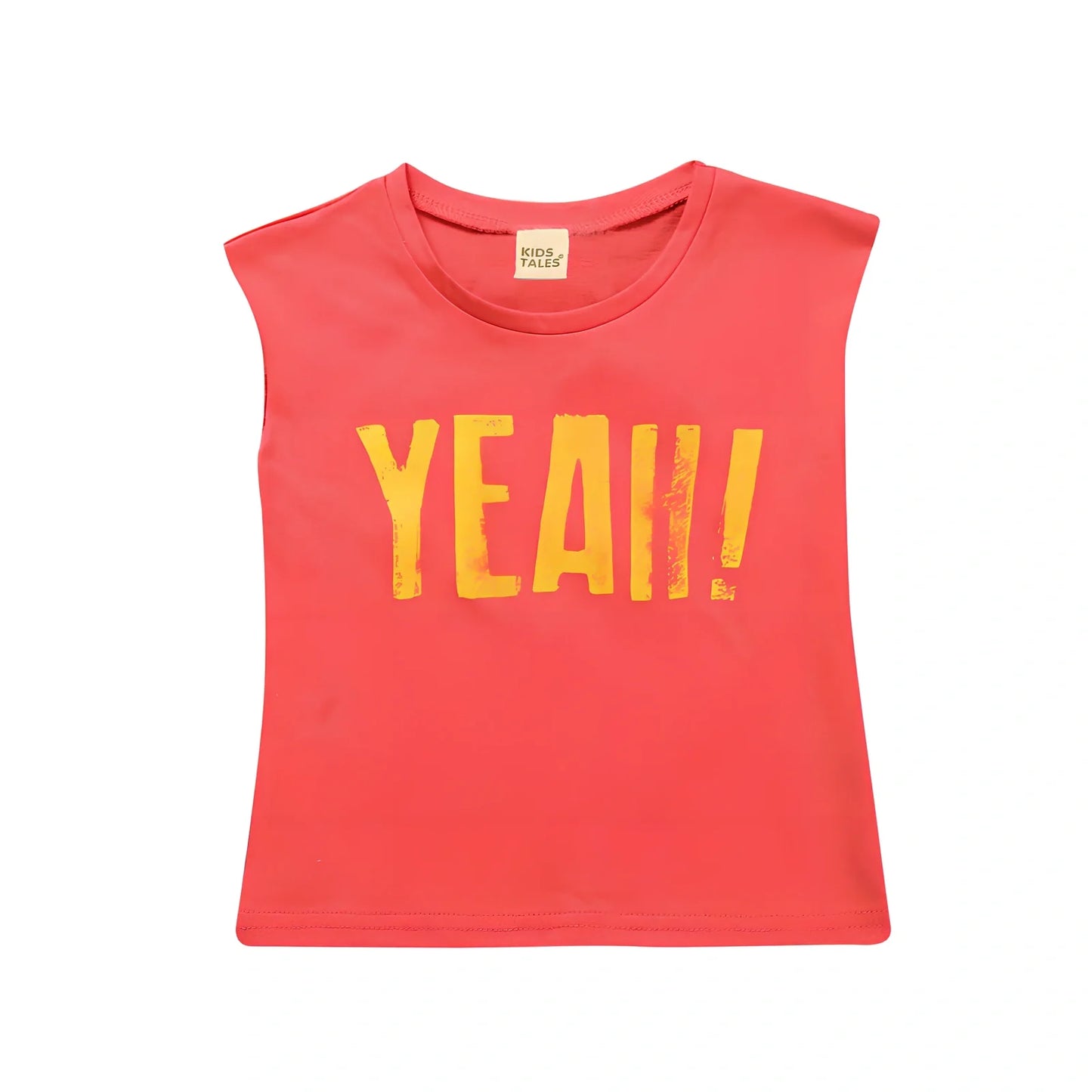 Children's sleeveless cotton t-shirt in army green with letter print, size 100 for 90-100cm height, bust 68cm