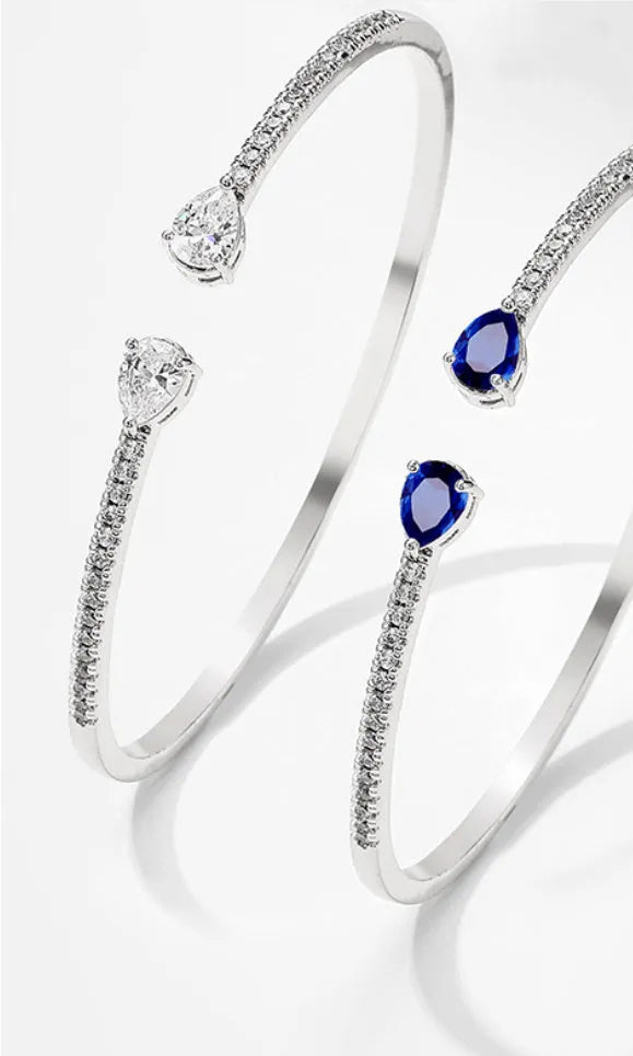 Personalised copper bracelet with multi-zircon inlaid design in blue or white colour options