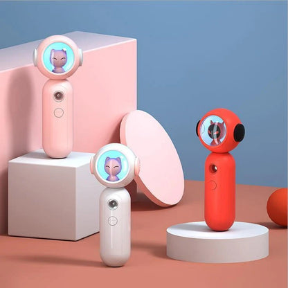 Handheld nano spray steamer in cat pink, cat white, and alien red for skin hydration