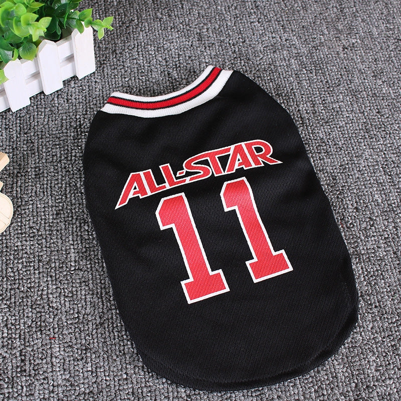 World Cup themed cotton dog vest in black and red, sizes S to XXL