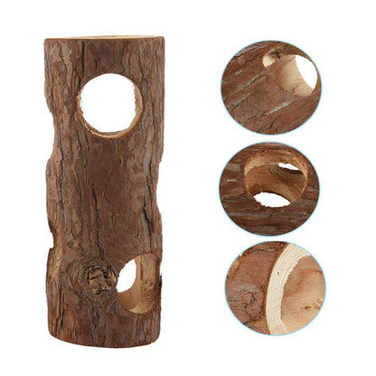 Natural pine wood hamster chew toy with multiple holes for small pets
