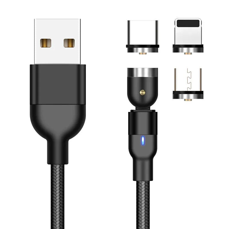 Rotating magnetic cable in black, 1m length, with USB-A to magnetic tip