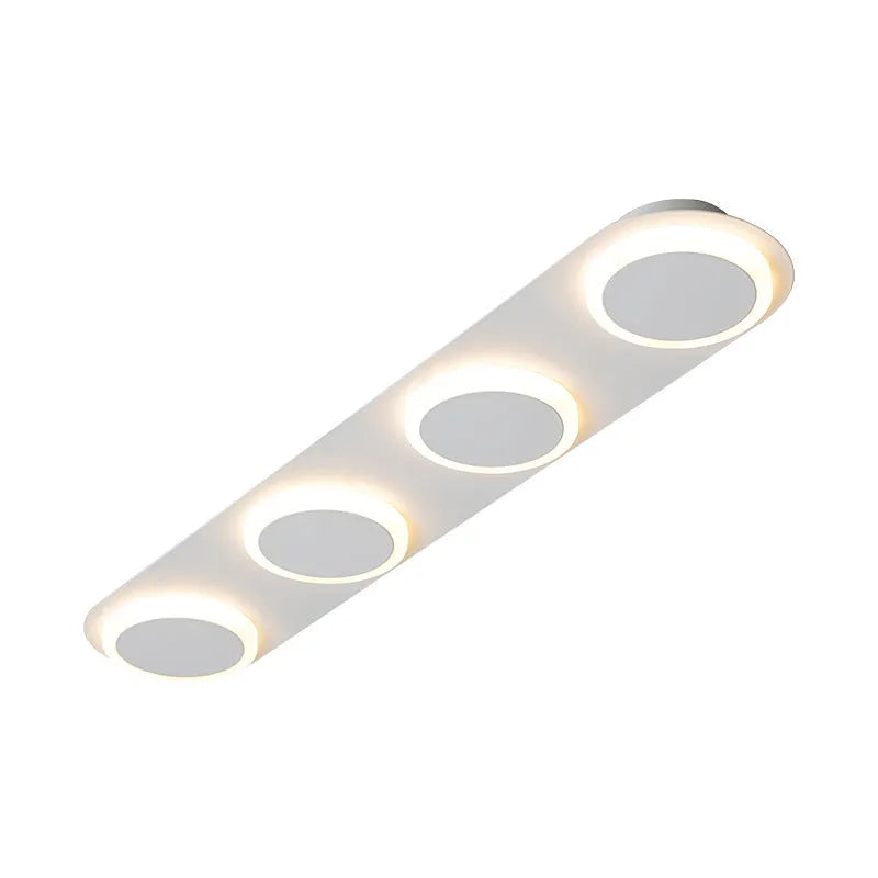 Matte white strip ceiling lamp with iron and acrylic shade, 3 heads, for hallway