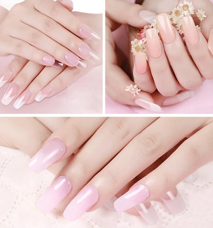 100-piece crystal transparent false nail set with solid-state extension glue and multiple sizing options