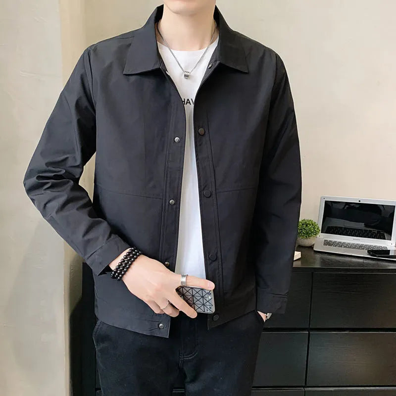 Men's Korean style single-layer polyester jacket in four colour options for spring and autumn wear
