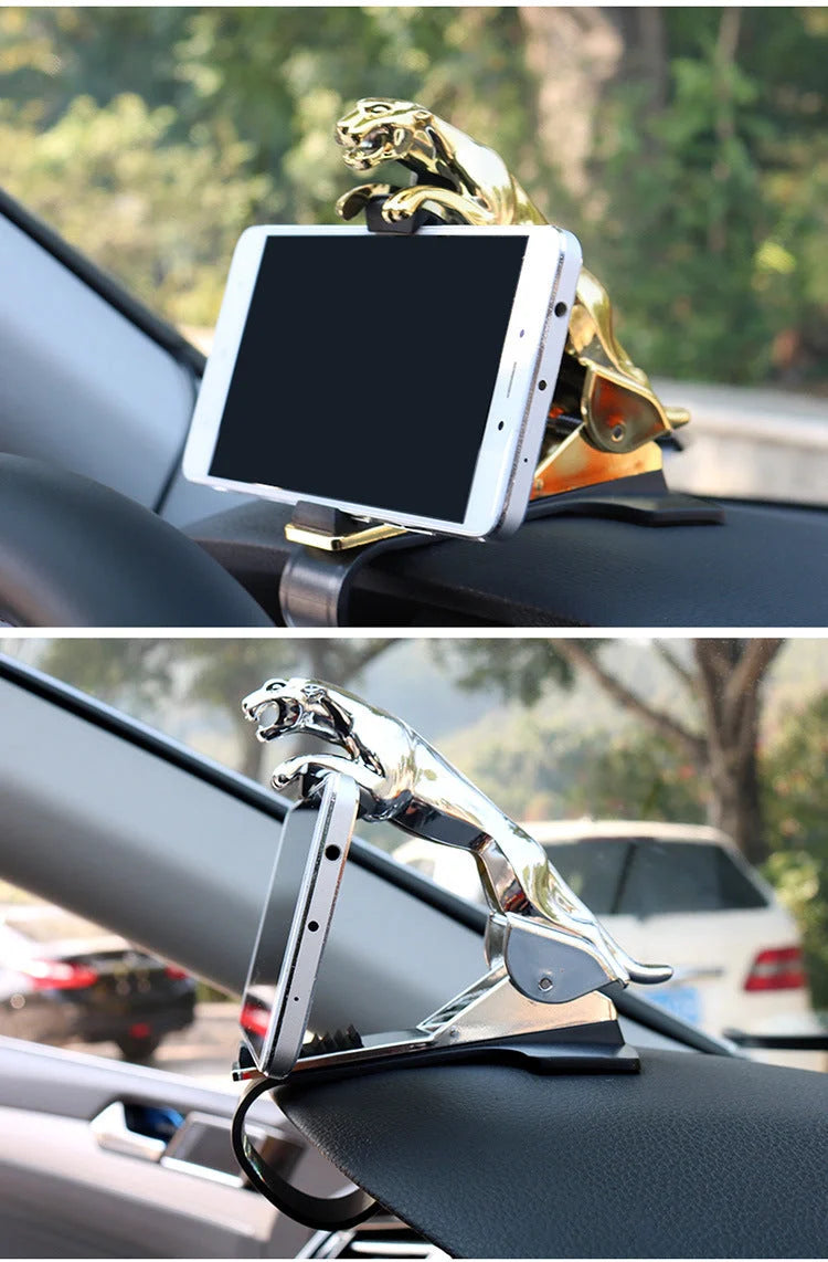 Adjustable Jaguar Design 360-Degree Car Phone Holder in Silver, Black, and Gold