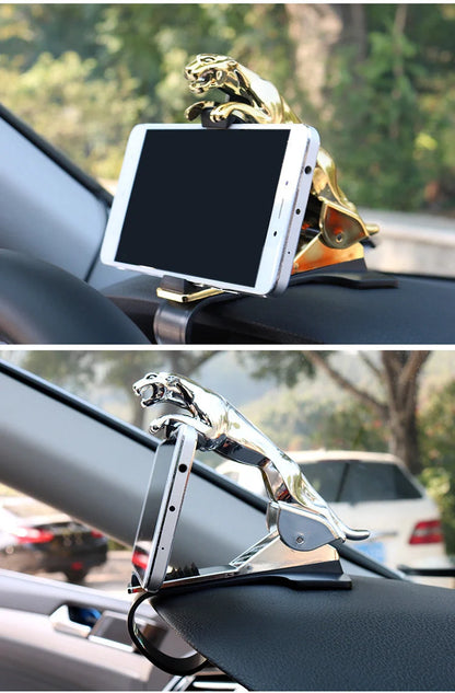 Adjustable Jaguar Design 360-Degree Car Phone Holder in Silver, Black, and Gold