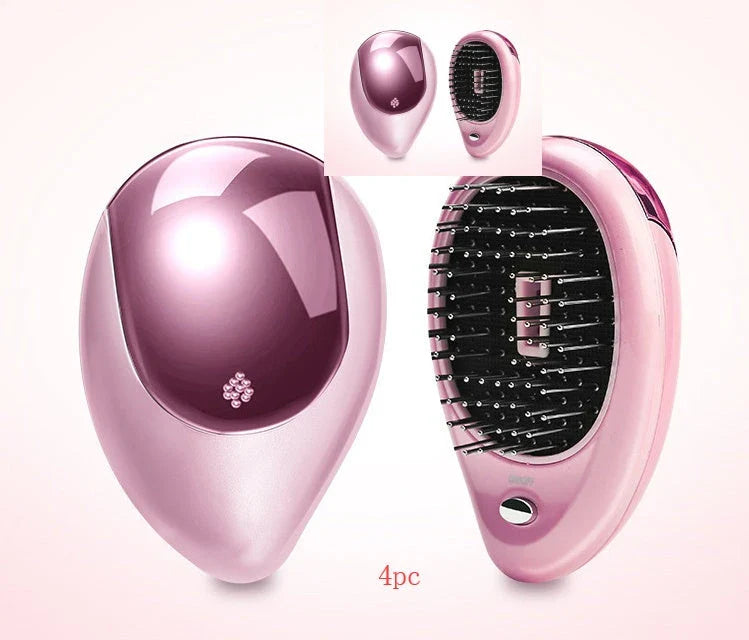 Portable negative ion hair comb with sound wave vibration technology in pink and green