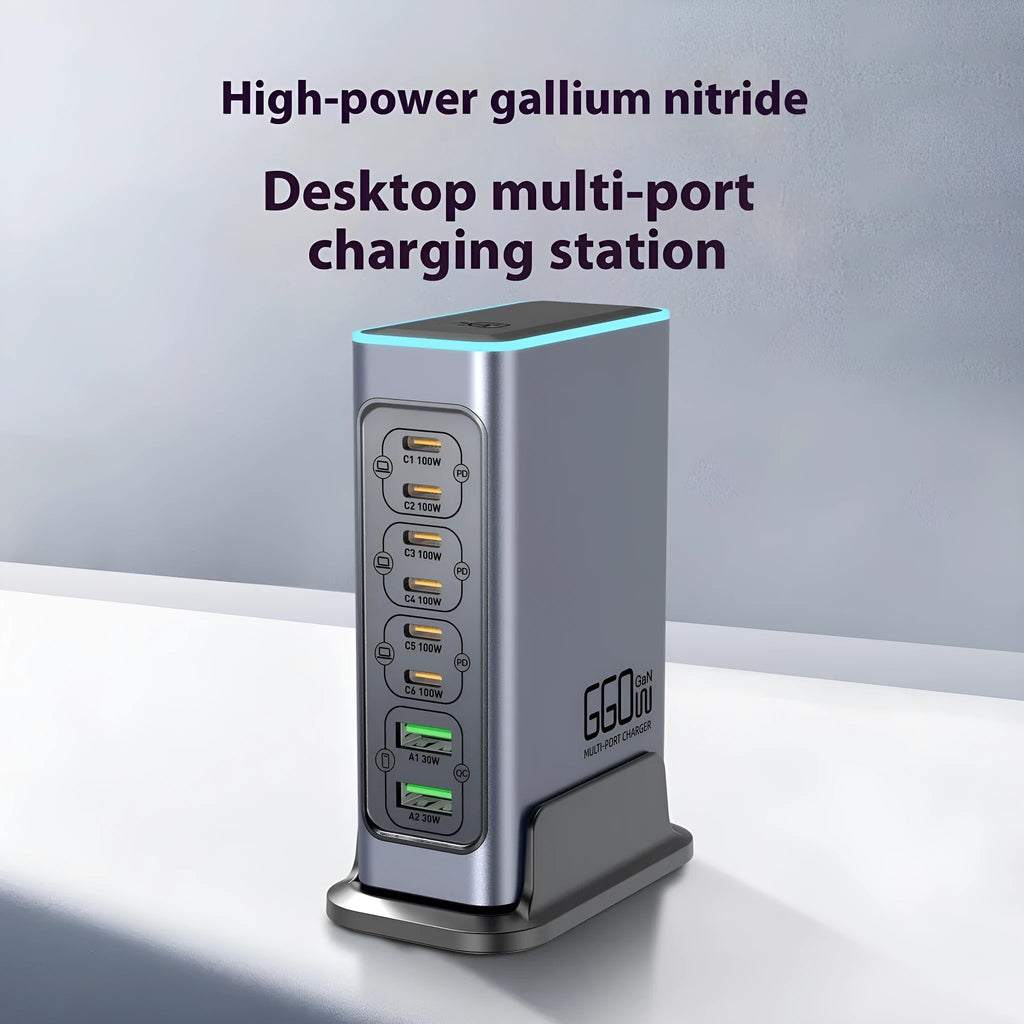 660W gallium nitride desktop charger with multiple ports for charging phones and tablets