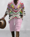 Men's loose casual short sleeve suit with matching shorts in a light colour