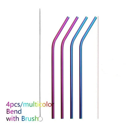 Colourful reusable stainless steel straws with threaded non-slip lines in various sizes and colours