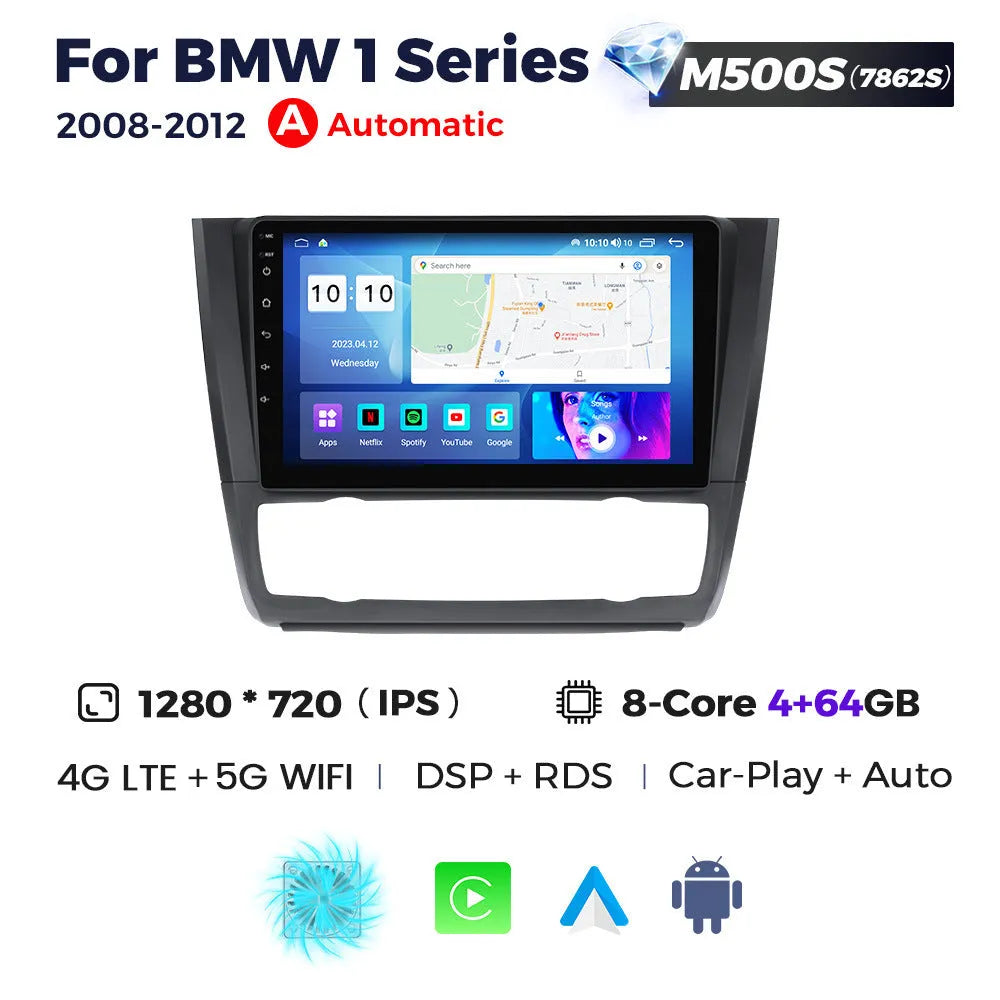 9-inch Android central control navigation touchscreen unit for BMW E87 vehicle.