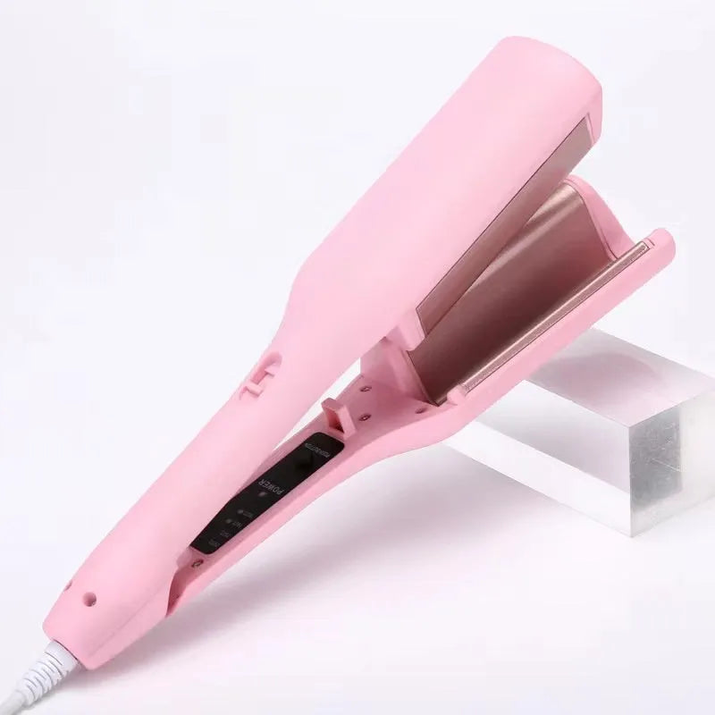 32mm French corrugated small curls plywood curling iron in pink with wired design and multiple plug options