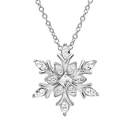 Zircon Christmas Snowflake Necklace with bamboo chain in blue and white