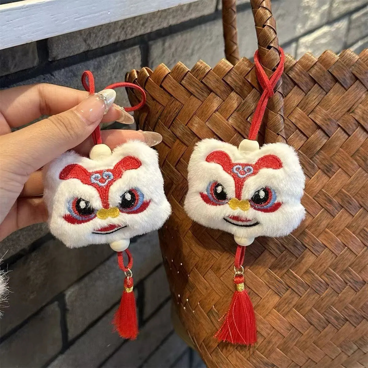 Chinese-style cartoon plush lion keychain ornament with Star Stone decoration in blue colour