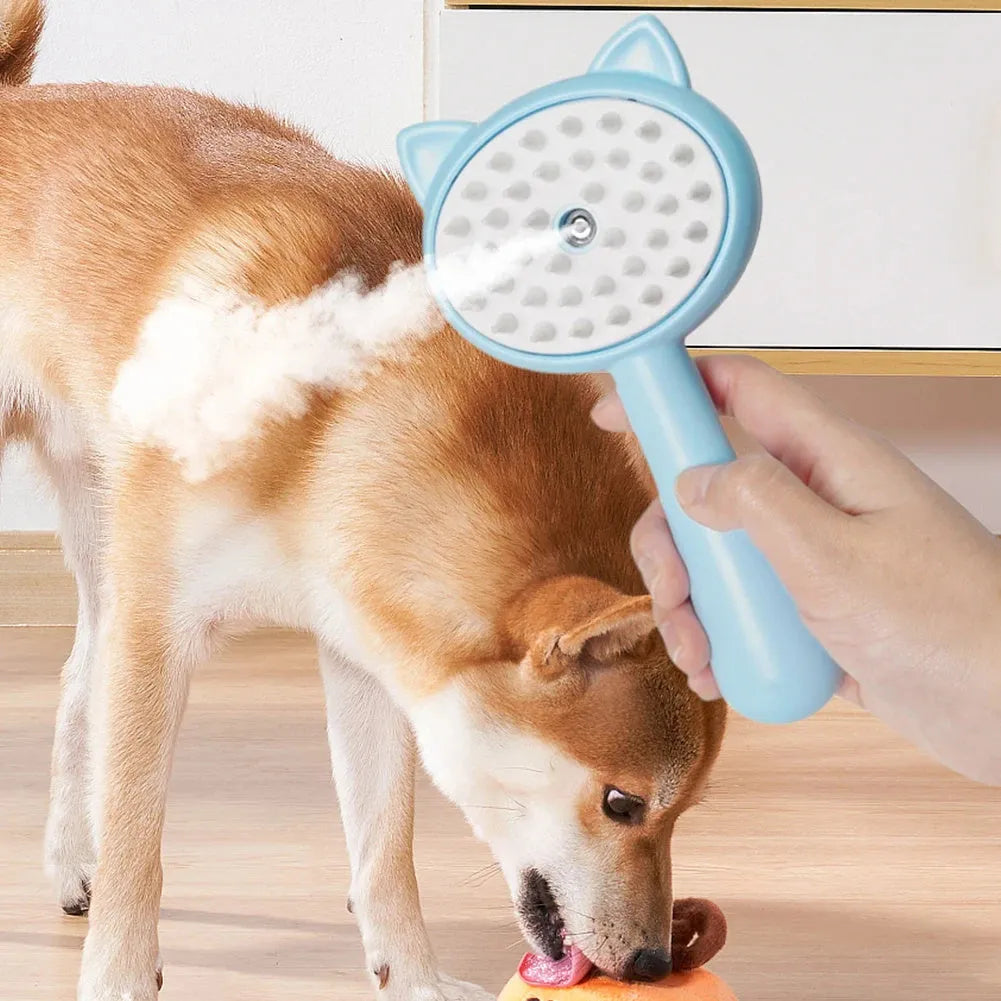 Hair cleaning brush with mist multifunctional cat dog grooming brush rechargeable self cleaning slicker brush in yellow