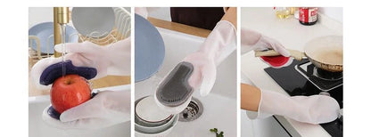 White transparent silicone dishwashing gloves for hygienic kitchen cleaning