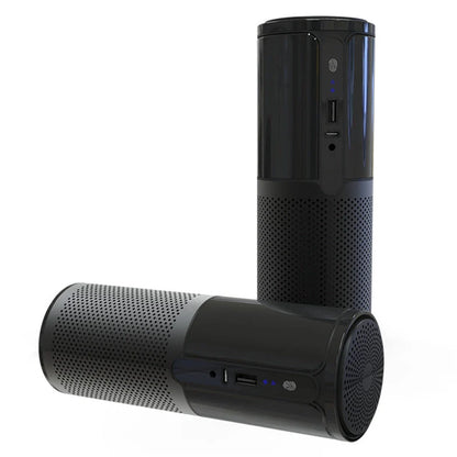 Compact car air purifier in black, reducing allergens with HEPA technology