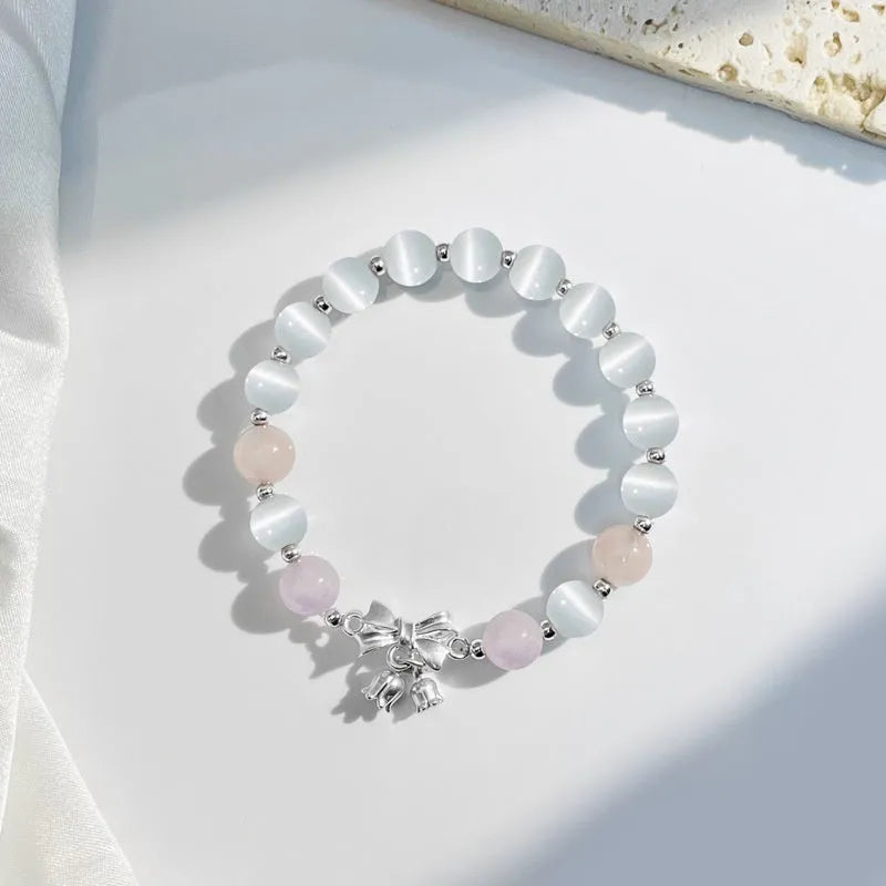 Lavender amethyst crystal bracelet with bow knot opal design for women