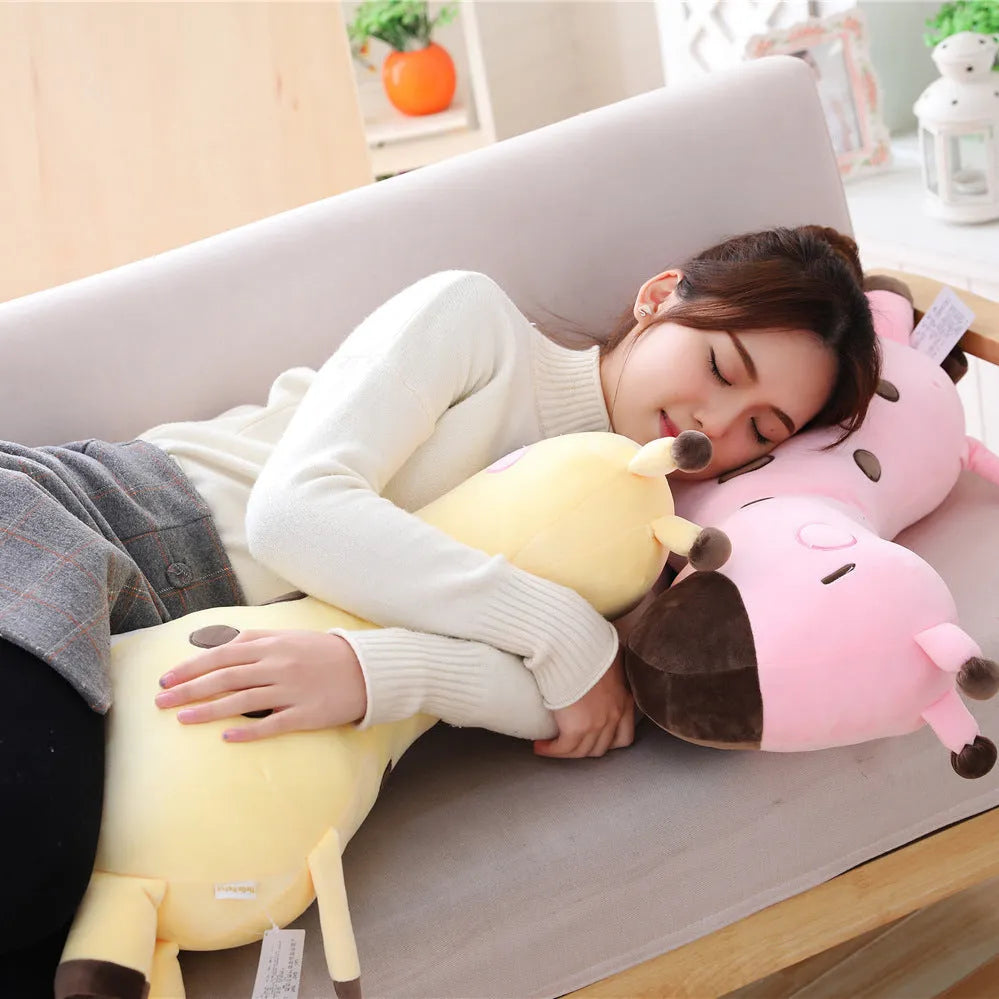 Pink and yellow soft Sika deer plush doll with short plush fabric, 30cm 50cm 80cm sizes, for children aged 4-6