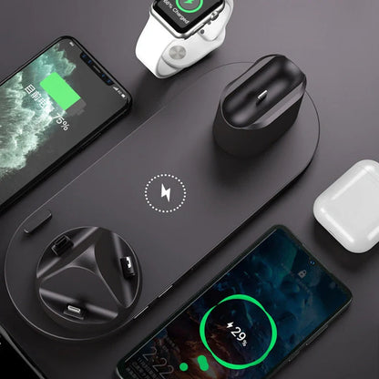 WS5 six-device wireless charger showing compact 23cm design with multiple phone charging positions