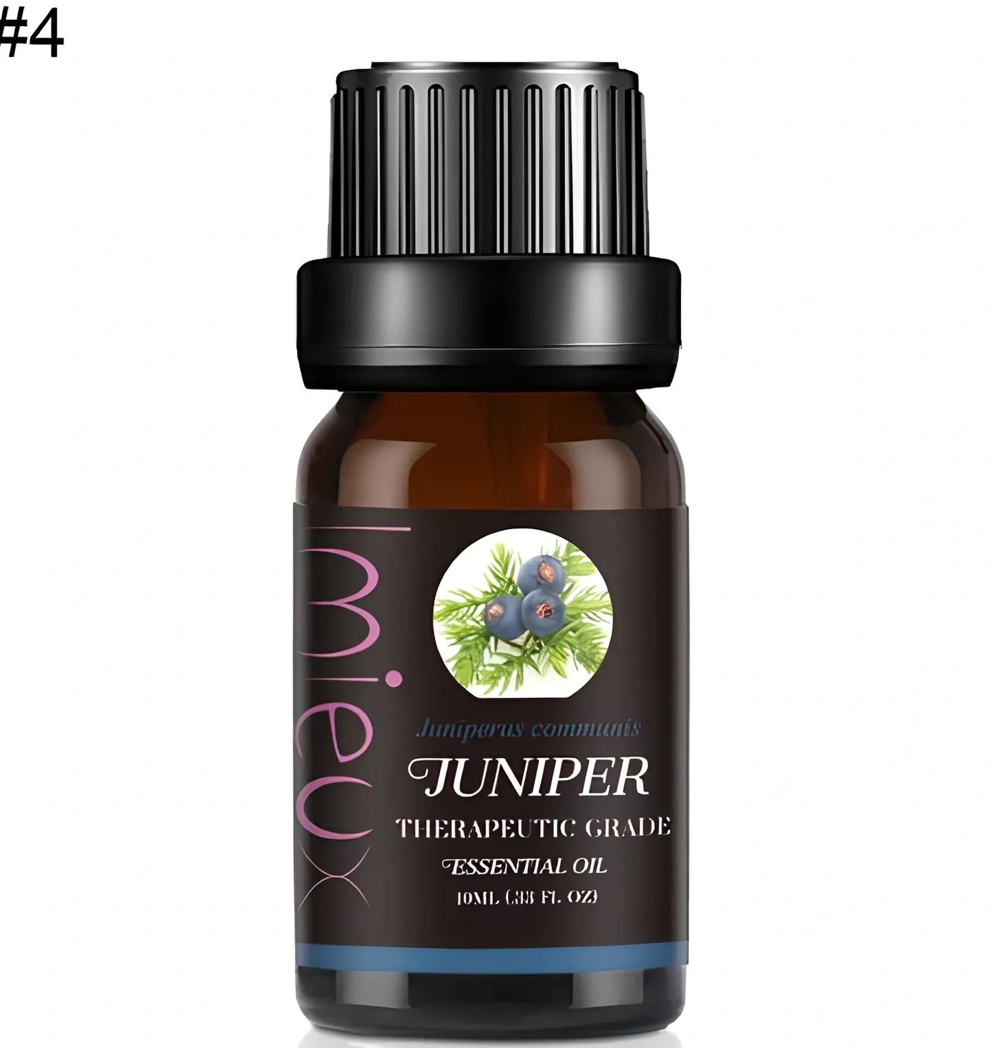 10ml dark glass bottle of therapeutic essential oil blend with lavender, citrus, and mint oils