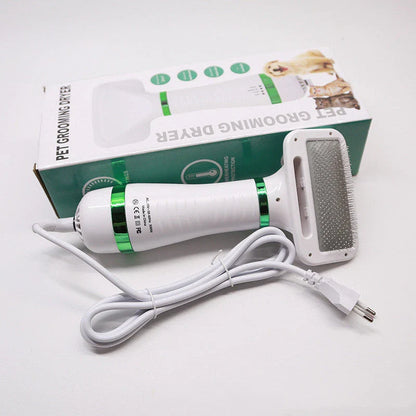 2-in-1 pet drying brush and hair dryer comb with adjustable heads for efficient grooming