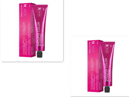 Ammonia-free hair dye 100ml tube with colour chart showing 40+ shades including WG75 cold brown and C5-66 purple