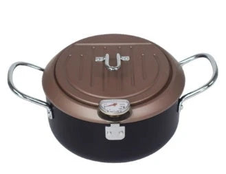 Telescopic stainless steel frying basket with removable thermometer, suitable for gas and induction cooking