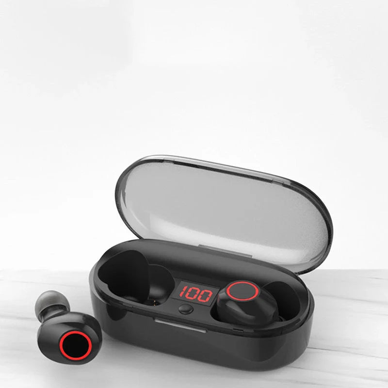 J29Tws Bluetooth headset in red, blue, black, and white with charging case