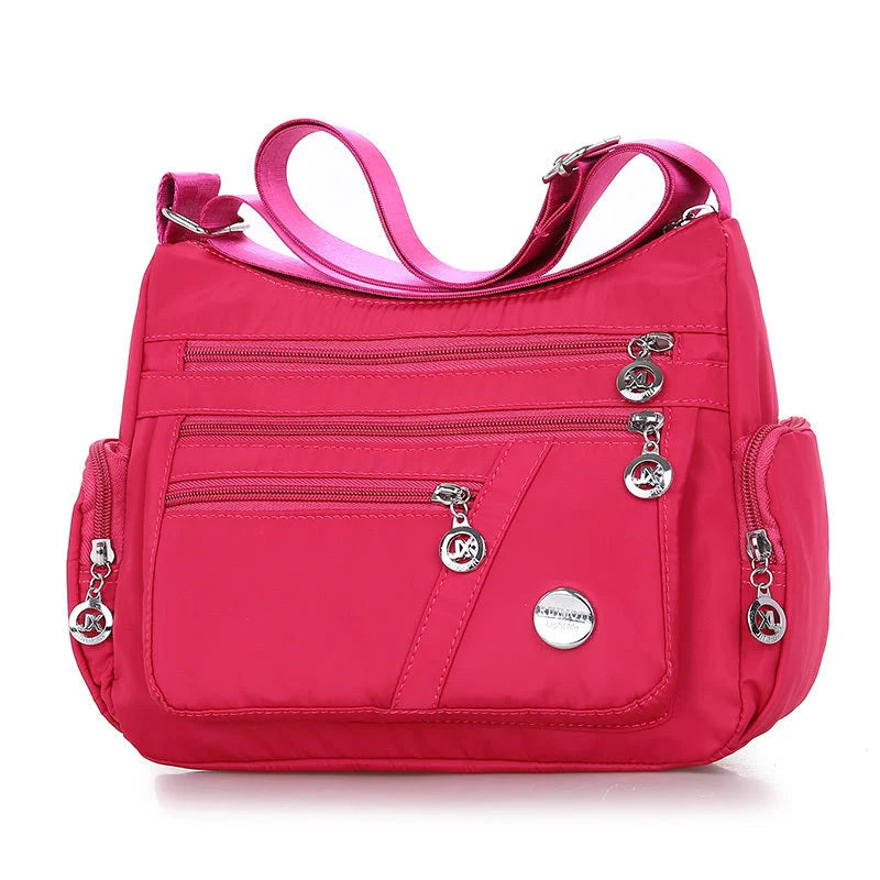 Ladies multi-layer square waterproof nylon messenger bag in various colors