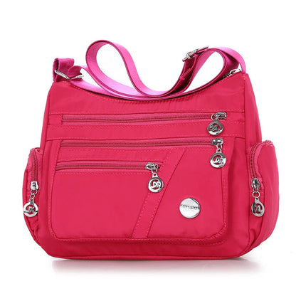 Ladies multi-layer square waterproof nylon messenger bag in various colors