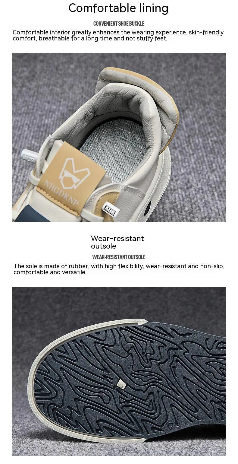 Men's low-top beige sneakers with elastic band and microfiber leather upper