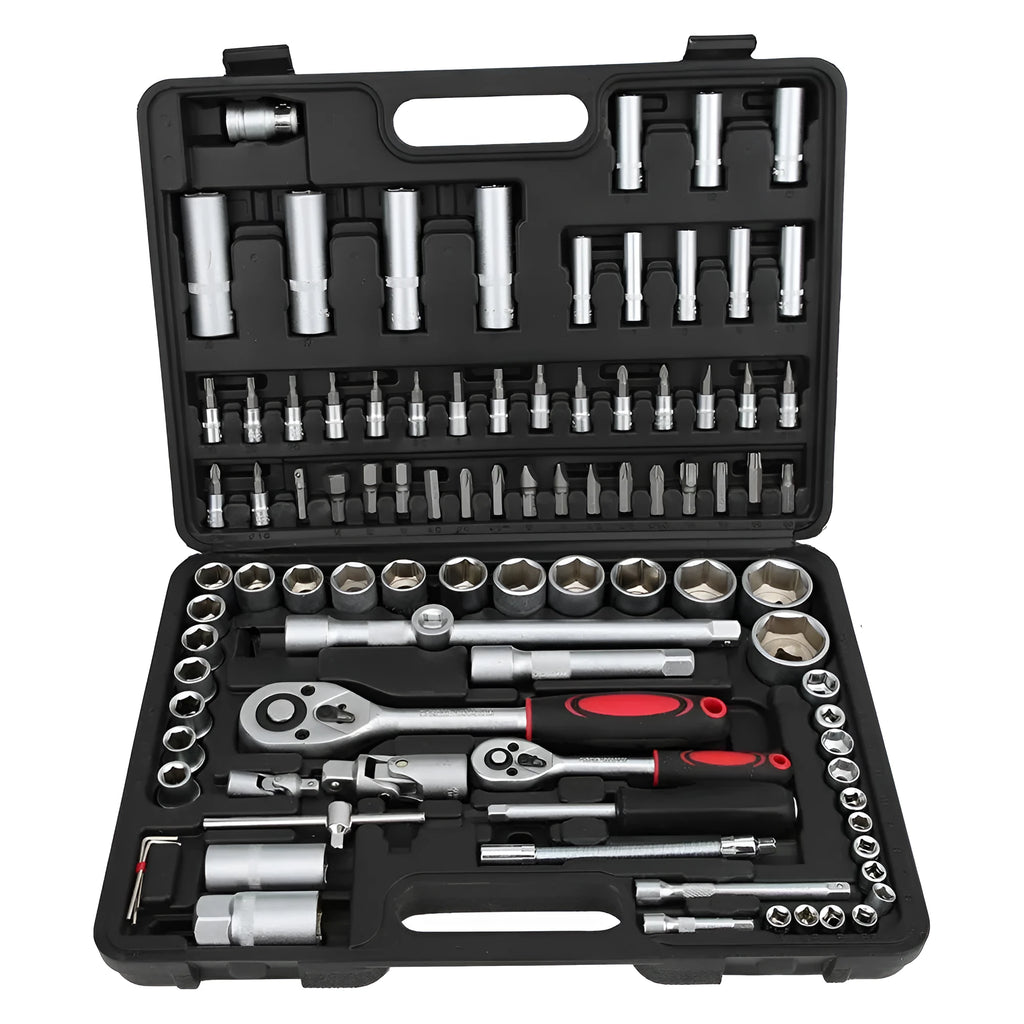 94 piece auto repair socket set in chrome vanadium steel with black storage case metric sizes