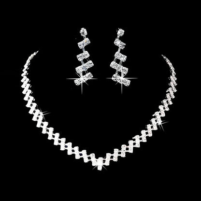 Bridal rhinestone chain necklace and matching drop earrings set for women's wedding accessories