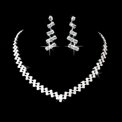 Bridal rhinestone chain necklace and matching drop earrings set for women's wedding accessories