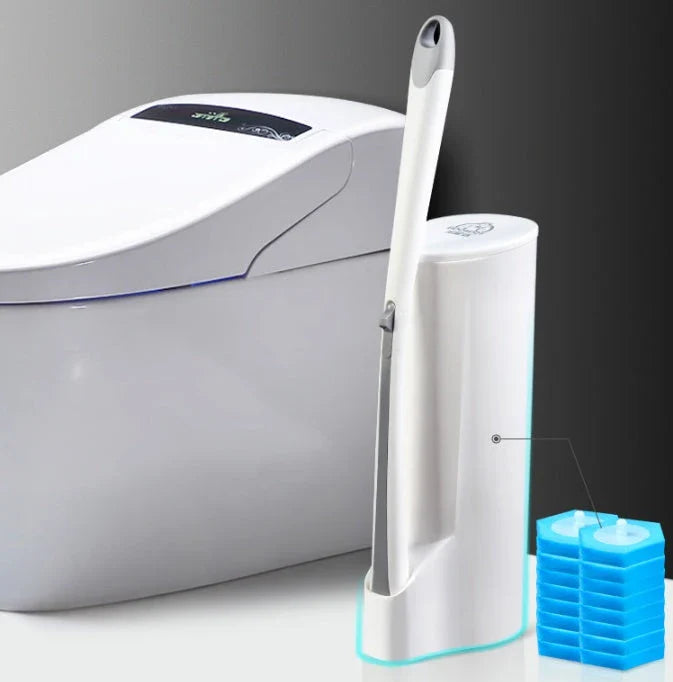 Disposable toilet brush with plastic handle and sponge head for hygienic cleaning