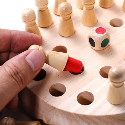 Children's wooden memory chess set for early colour education, made from top beech wood