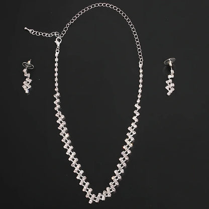 Bridal rhinestone chain necklace and matching drop earrings set for women's wedding accessories