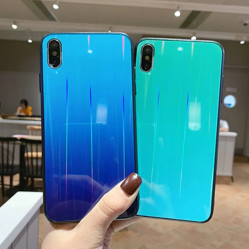 Gradient glass phone case with starry sky pattern fitted to a Huawei smartphone