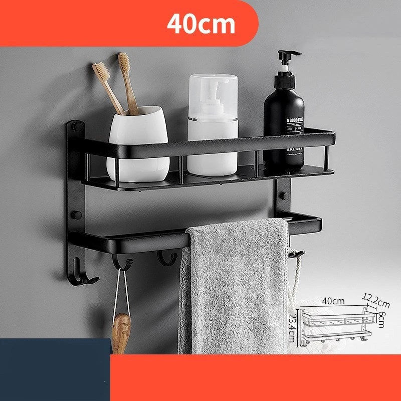 Nordic minimalist black bathroom vanity shelf with three floors for storage
