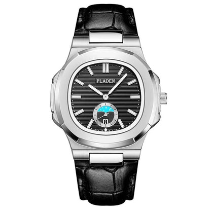 Men's waterproof quartz watch with stainless steel strap and luminous display