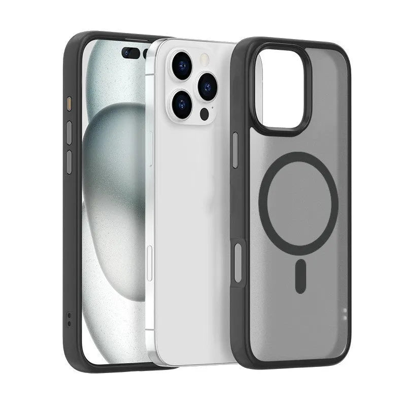 Black magnetic phone case for iPhone 11 and 12 Pro Max with TPU PC back cover and shockproof protection