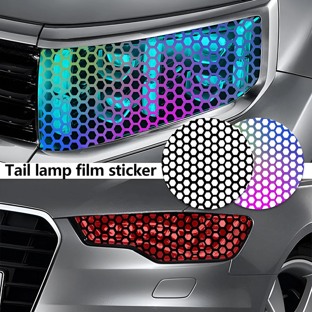 Black honeycomb pattern adhesive sticker for car taillight decoration, measuring 48x30 cm.