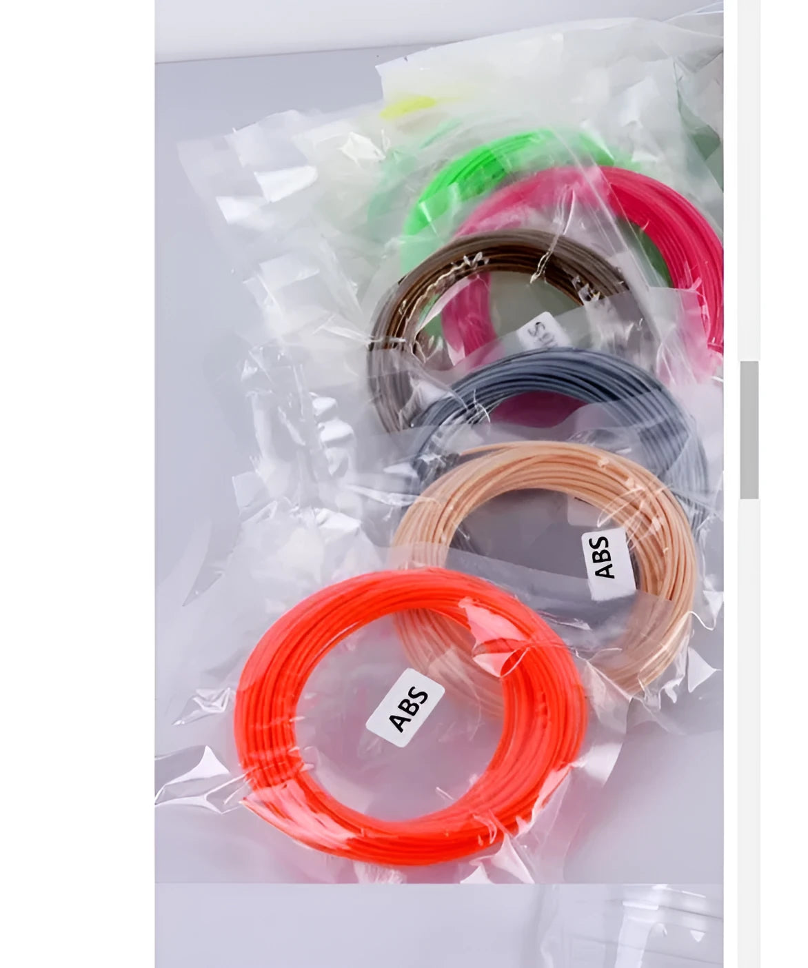 3D printing pen filament set with 20 colours of ABS and PLA strip in neutral self-sealing bag