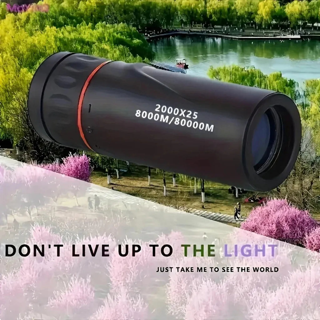 Black portable monocular telescope with mobile phone holder for outdoor observation