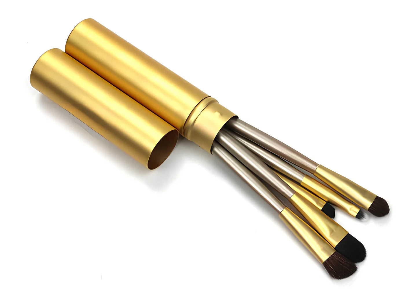 Set of 5 mini eye makeup brushes, 15 cm long, 30 grams, in black gold green pink purple, horse and fiber hair for travel