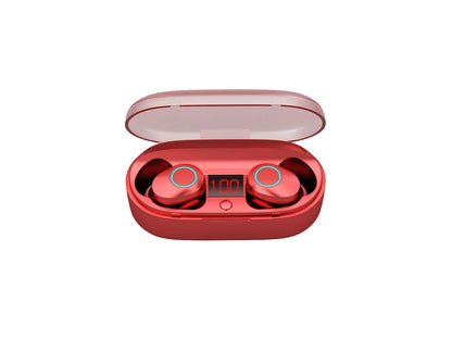 J29Tws Bluetooth headset in red, blue, black, and white with charging case